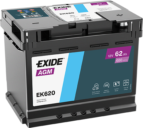 Exide Start-Stop AGM 12V 62Ah 680A EK620
