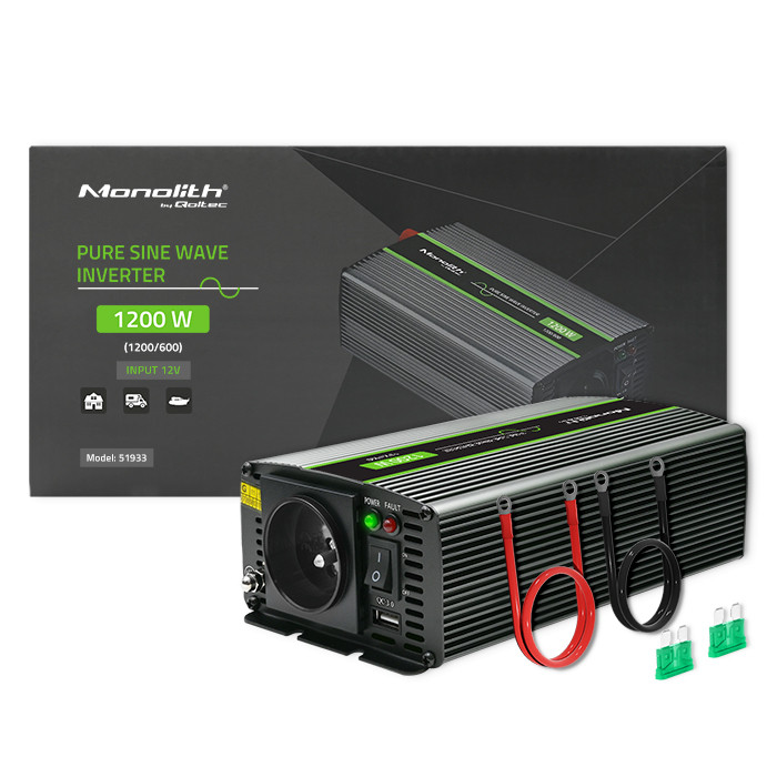 Qoltec Pure Sine Wave | 600W | 1200W | 12V na 230V