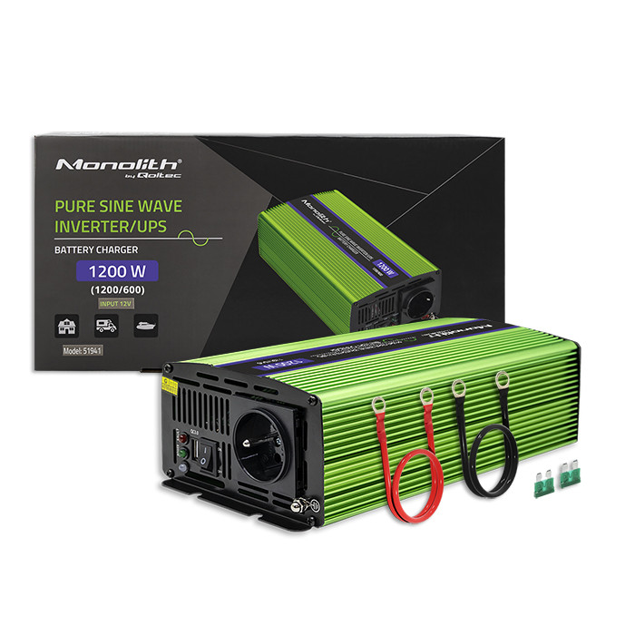 Qoltec Pure Sine Wave | s integrovanou nabíječkou baterií | UPS | 600W | 1200W | 12V na 230V