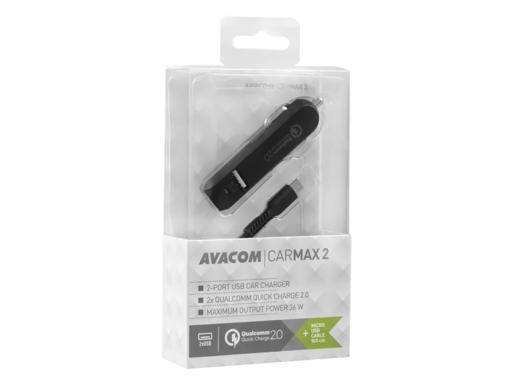 AVACOM CarMAX 2 nabíječka do auta (micro USB kabel), 2x Qualcomm Quick Charge 2.0, černá barva