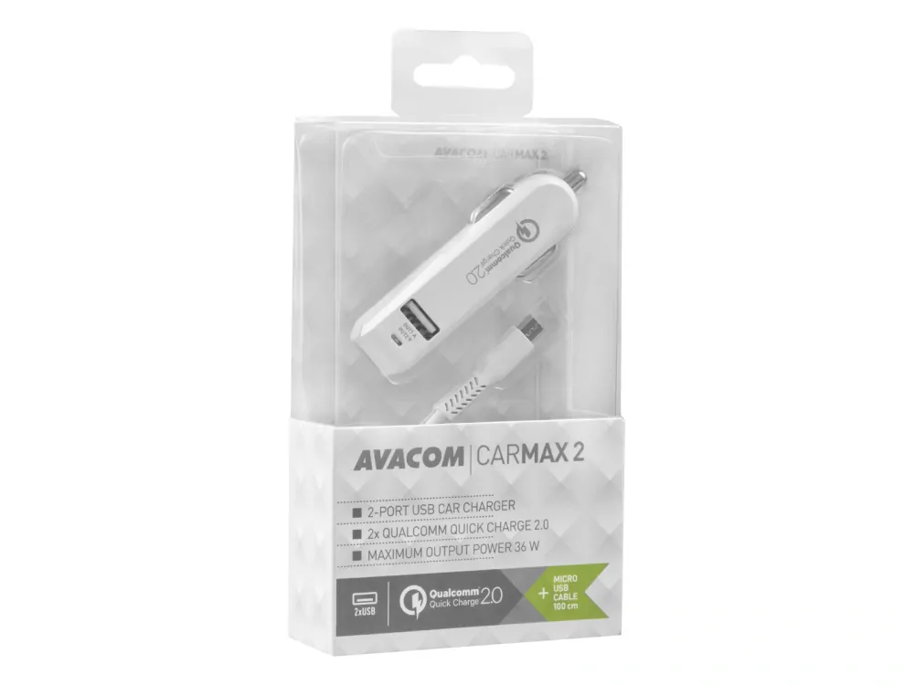 AVACOM CarMAX 2 nabíječka do auta (micro USB kabel), 2x Qualcomm Quick Charge 2.0, bílá barva