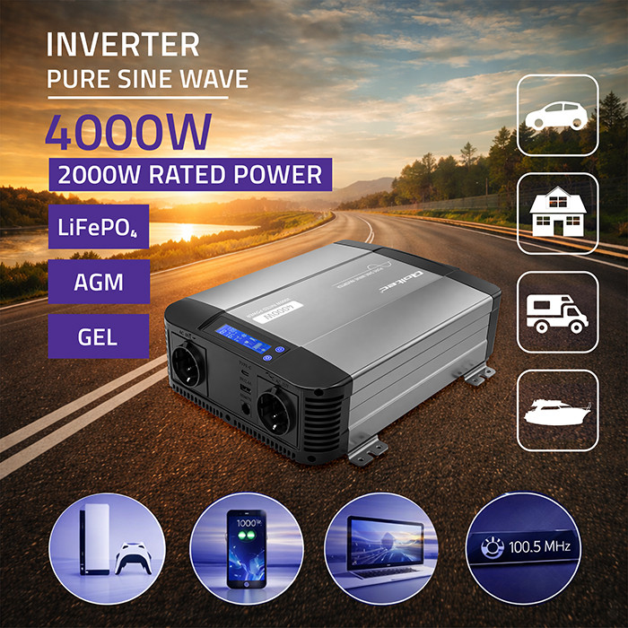 Měnič napětí Qoltec s čistou sinusoidou 12V na 230V , 2000/4000W