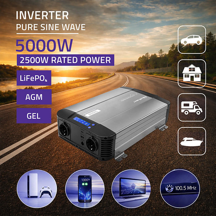 Měnič napětí Qoltec s čistou sinusoidou 12V na 230V , 2500/5000W