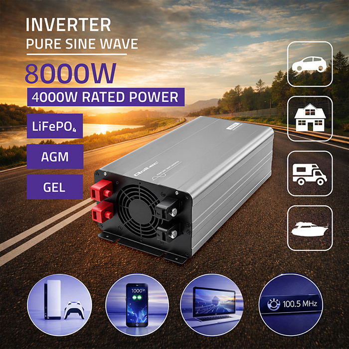 Měnič napětí Qoltec s čistou sinusoidou 12V na 230V , 4000/8000W