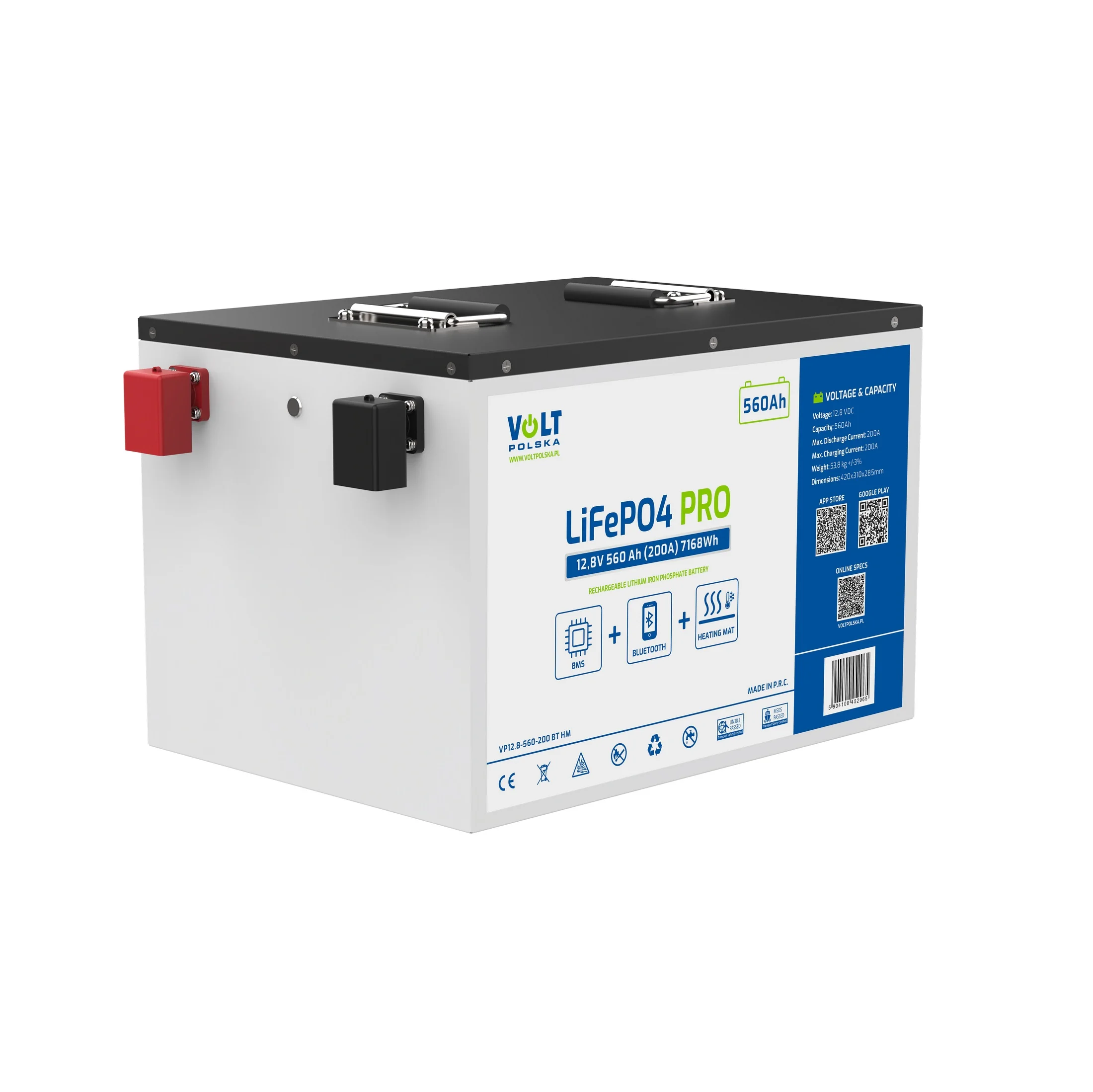 VOLT LiFePO4 PRO 12,8V 560Ah (200A) BMS BLUETOOTH + TOPNÁ ROHOŽ