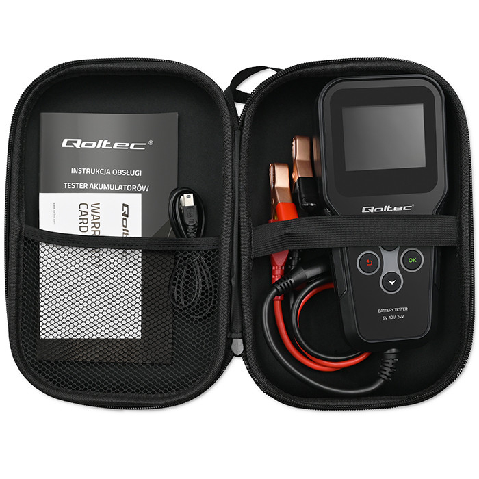 Digitální analyzátor a tester baterií Qoltec 3 v 1 s LCD displejem a vícejazyčným zobrazením 6V, 12V, 24V, 10Ah-200Ah