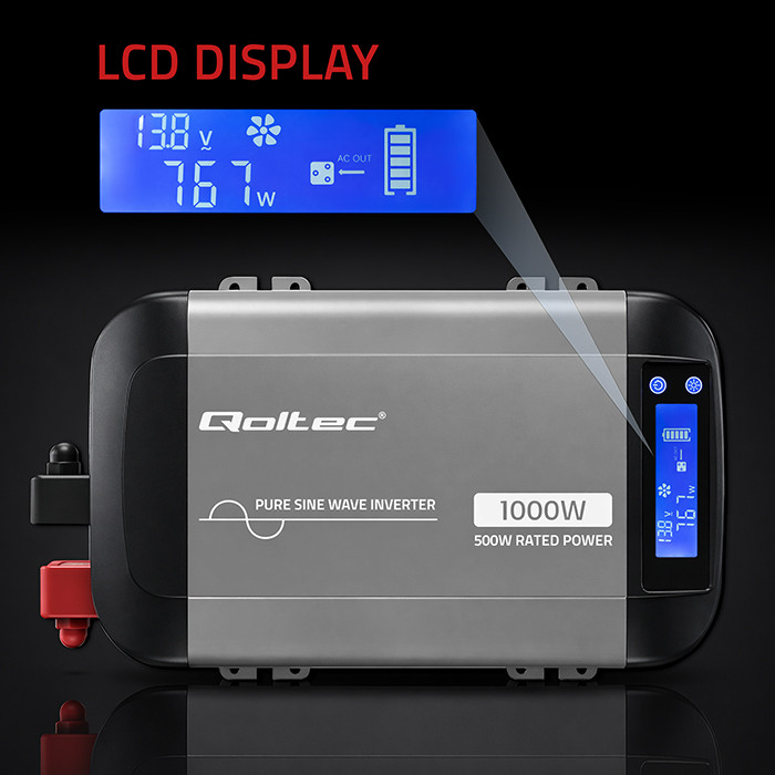 Měnič napětí Qoltec Čistá sinus 12V na 230V , 500/1000W
