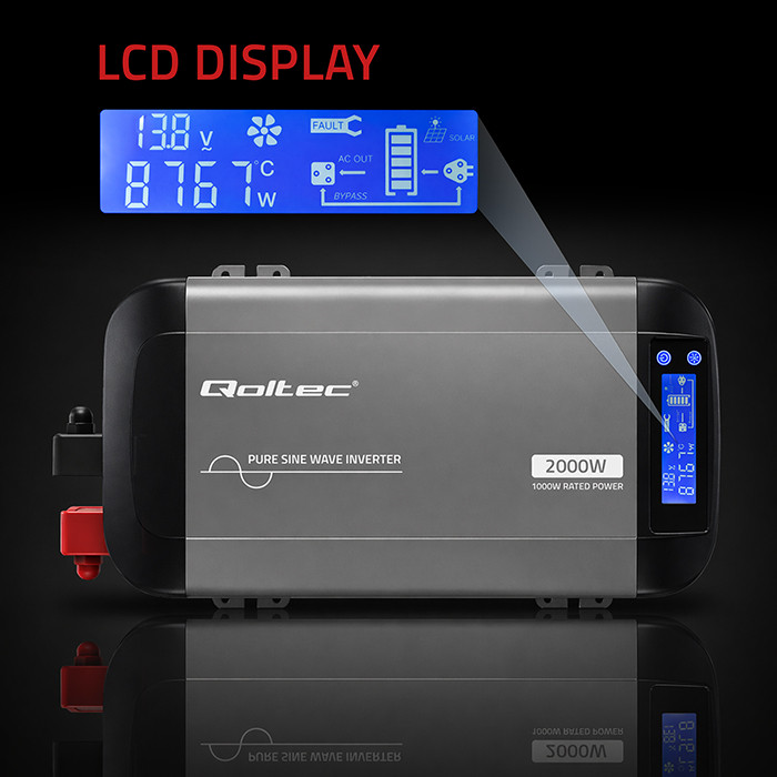 Měnič napětí Qoltec s čistou sinusoidou 12V na 230V 1000/2000W