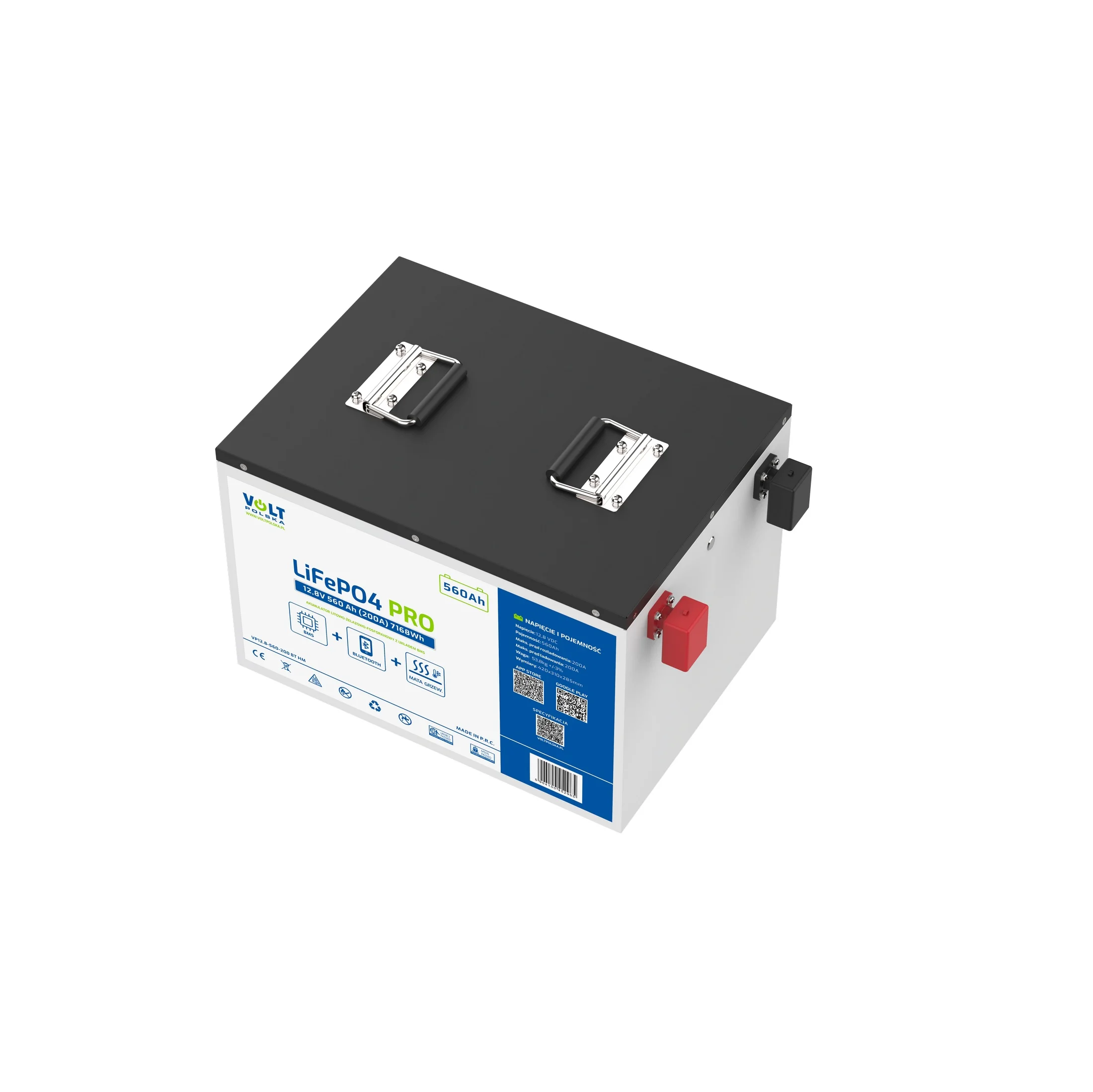 VOLT LiFePO4 PRO 12,8V 560Ah (200A) BMS BLUETOOTH + TOPNÁ ROHOŽ