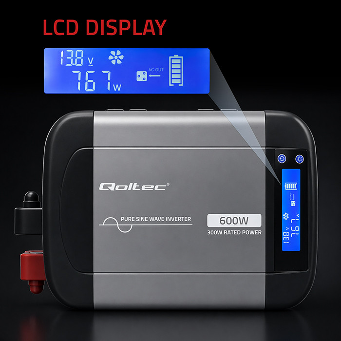 Měnič napětí Qoltec s čistou sinusoidou 12V na 230V 300/600W